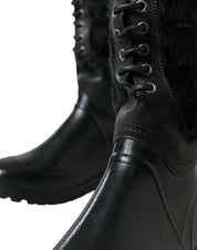 Dolce & Gabbana Sleek Black Shearling Mid Calf Boots