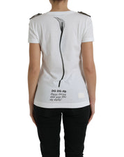 Dolce & Gabbana White Black Roses Crewneck Cotton T-shirt