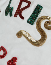 Dolce & Gabbana White Cotton Christmas Sequin Fur T-shirt