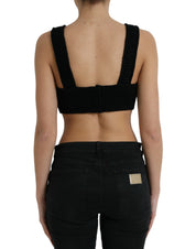 Dolce & Gabbana Black Cropped Cashmere V-neck Bustier Top