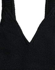 Dolce & Gabbana Black Cropped Cashmere V-neck Bustier Top