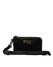Dolce & Gabbana Black Nylon Logo Plaque Keyring Pouch Clutch Bag