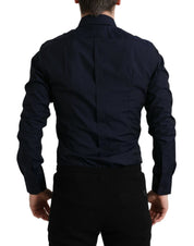 Dolce & Gabbana Navy Blue Slim Fit Formal GOLD Dress Shirt