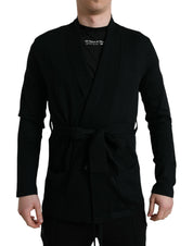 Dolce & Gabbana Elegant Black Cashmere Robe with Waist Belt