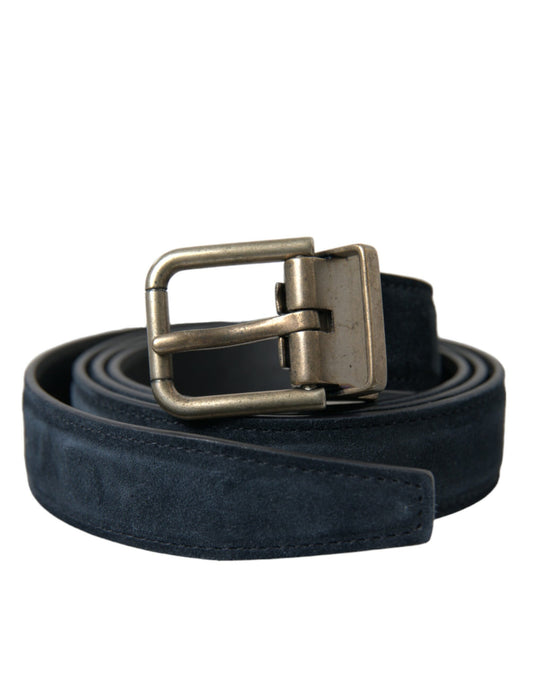 Elegant Blue Leather Belt with Metal Buckle