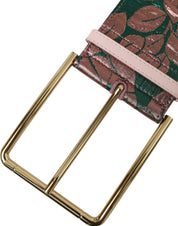 Dolce & Gabbana Multicolor Floral Jacquard Lurex Gold Buckle Belt