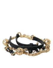 Dolce & Gabbana Black Suede Gold Chain Crystal Waist Belt