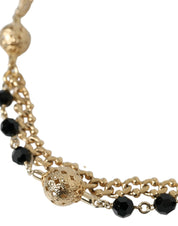 Dolce & Gabbana Black Suede Gold Chain Crystal Waist Belt