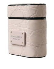 Dolce & Gabbana Light Pink Calf Leather Metal Logo Plaque Airpods Case