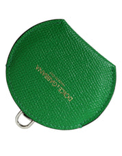Dolce & Gabbana Green Calfskin Leather Round Logo Hand Mirror Holder