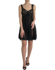 Dolce & Gabbana Black Silk Pleated Lace Chiffon Mini Dress