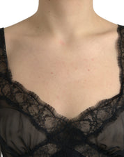 Dolce & Gabbana Black Silk Pleated Lace Chiffon Mini Dress