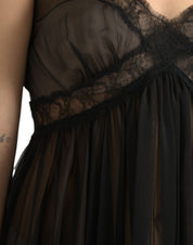Dolce & Gabbana Black Silk Pleated Lace Chiffon Mini Dress