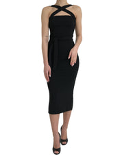 Dolce & Gabbana Black Sheath Halter Sleeveless Midi Dress