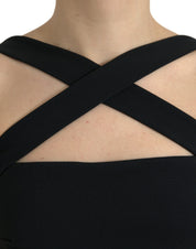Dolce & Gabbana Black Sheath Halter Sleeveless Midi Dress