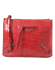Balenciaga Red Exotic Skin Leather Classic Pouch Purse Wristlet Bag