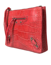 Balenciaga Red Exotic Skin Leather Classic Pouch Purse Wristlet Bag