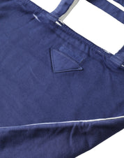 Prada Blue Jersey Fabric Logo Shoulder Shopping Tote Shopping Bag