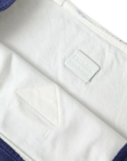 Prada Blue Jersey Fabric Logo Shoulder Shopping Tote Shopping Bag