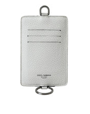 Dolce & Gabbana White Calf Leather Lanyard Logo Card Holder Wallet