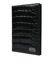 Dolce & Gabbana Black Exotic Skin Leather Long Bifold Passport Holder