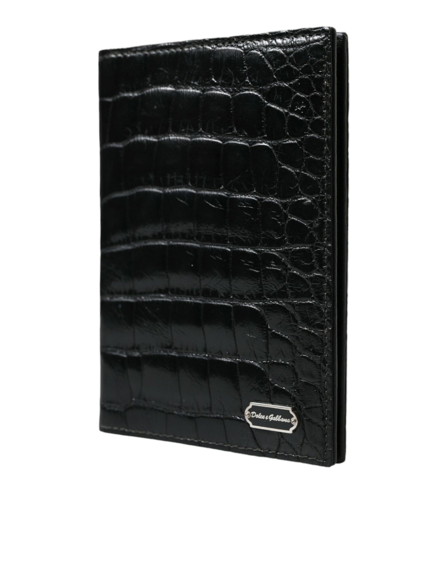 Black Exotic Skin Leather Long Bifold Passport Holder