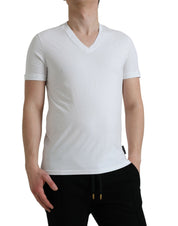 Dolce & Gabbana White Cotton V-neck Short Sleeve Underwear T-shirt