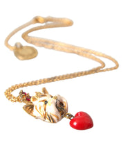 Dolce & Gabbana Gold Brass Chain Dog Heart Pendant Charm Necklace