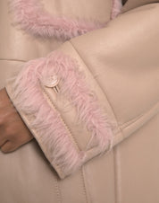 Dolce & Gabbana Beige Pink Lamb Leather Shearling Coat Jacket