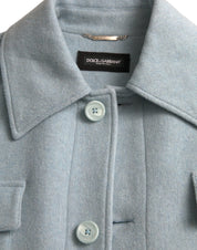 Dolce & Gabbana Light Blue Wool Button Trench Coat Jacket