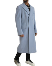 Dolce & Gabbana Blue Double Breasted Long Trench Coat Jacket