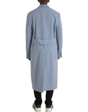 Dolce & Gabbana Blue Double Breasted Long Trench Coat Jacket