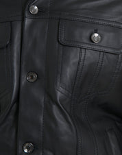 Dolce & Gabbana Black Leather Fur Collar Biker Coat Jacket