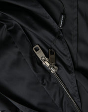 Dolce & Gabbana Black Polyester Hooded Long Windbreaker Jacket