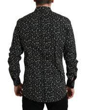 Dolce & Gabbana Black Floral Men Formal Dress GOLD Shirt