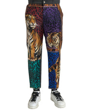 Dolce & Gabbana Multicolor Tiger Leopard Cotton Loose Tapered Pants