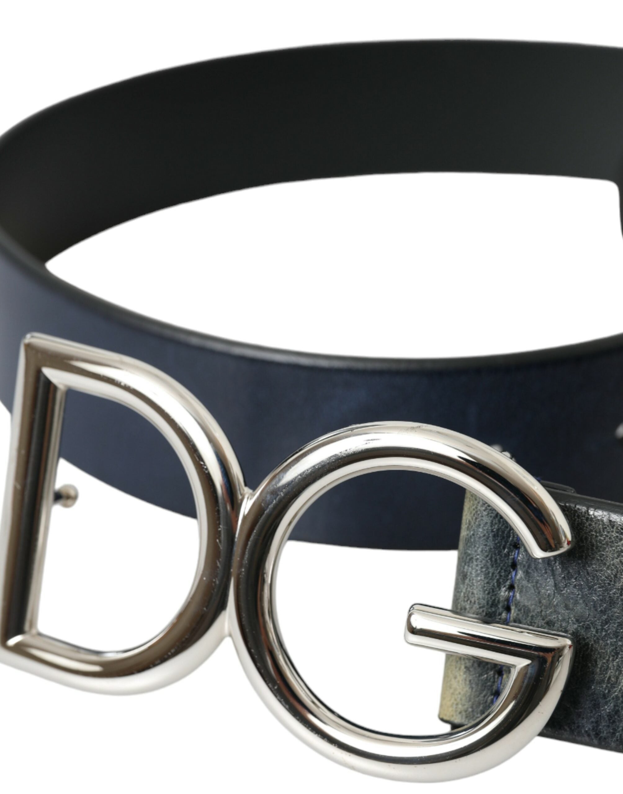 Dolce & Gabbana Blue Leather Silver Metal Logo Buckle Belt Men