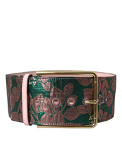 Dolce & Gabbana Multicolor Floral Jacquard Lurex Gold Buckle Belt