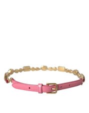 Dolce & Gabbana Pink Leather Crystal Chain Embellished Belt
