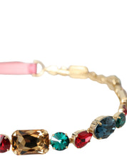 Dolce & Gabbana Pink Leather Crystal Chain Embellished Belt