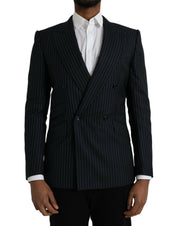 Dolce & Gabbana Black Stripe SICILIA Double Breasted Coat Blazer