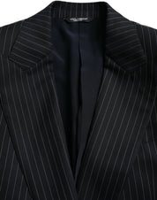 Dolce & Gabbana Black Stripe SICILIA Double Breasted Coat Blazer