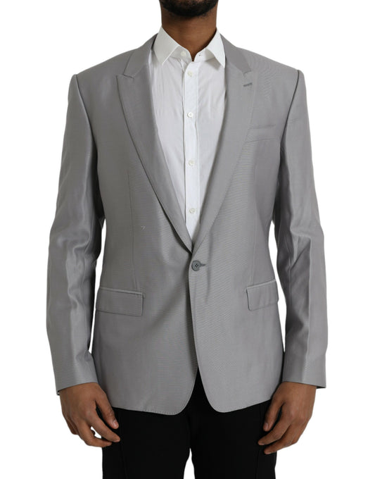 Gray Wool Peak Single Breasted Coat Blazer