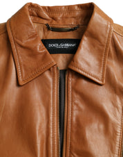 Dolce & Gabbana Brown Lamb Leather Full Zip Blouson Jacket