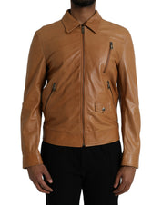 Dolce & Gabbana Brown Lamb Leather Full Zip Blouson Jacket