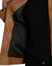 Dolce & Gabbana Brown Lamb Leather Full Zip Blouson Jacket