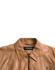 Dolce & Gabbana Brown Lamb Leather Full Zip Blouson Jacket