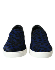 Dolce & Gabbana Blue Calfskin Hair Leopard Sneakers Shoes