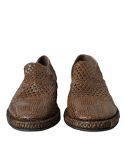 Dolce & Gabbana Brown Woven Leather Loafers Casual Shoes