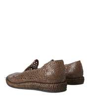 Dolce & Gabbana Brown Woven Leather Loafers Casual Shoes